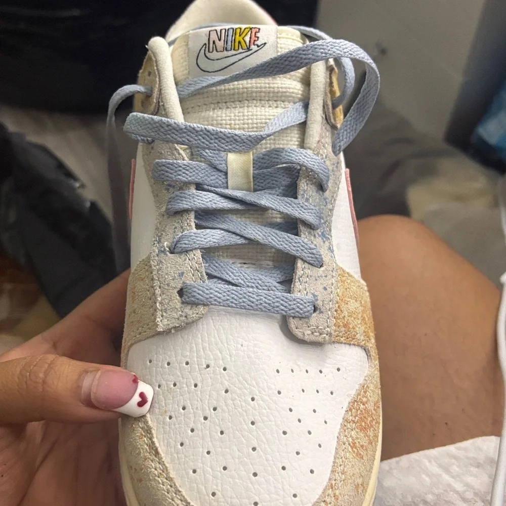 Nike Dunk Low in White, Pink & Yellow Suede - Picture 2 of 8